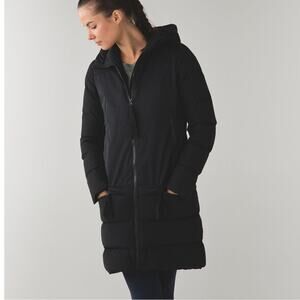 Lululemon Cold As Puff Jacket Sz 6 Black‎ Hooded Puffer Longline Parka Down Coat